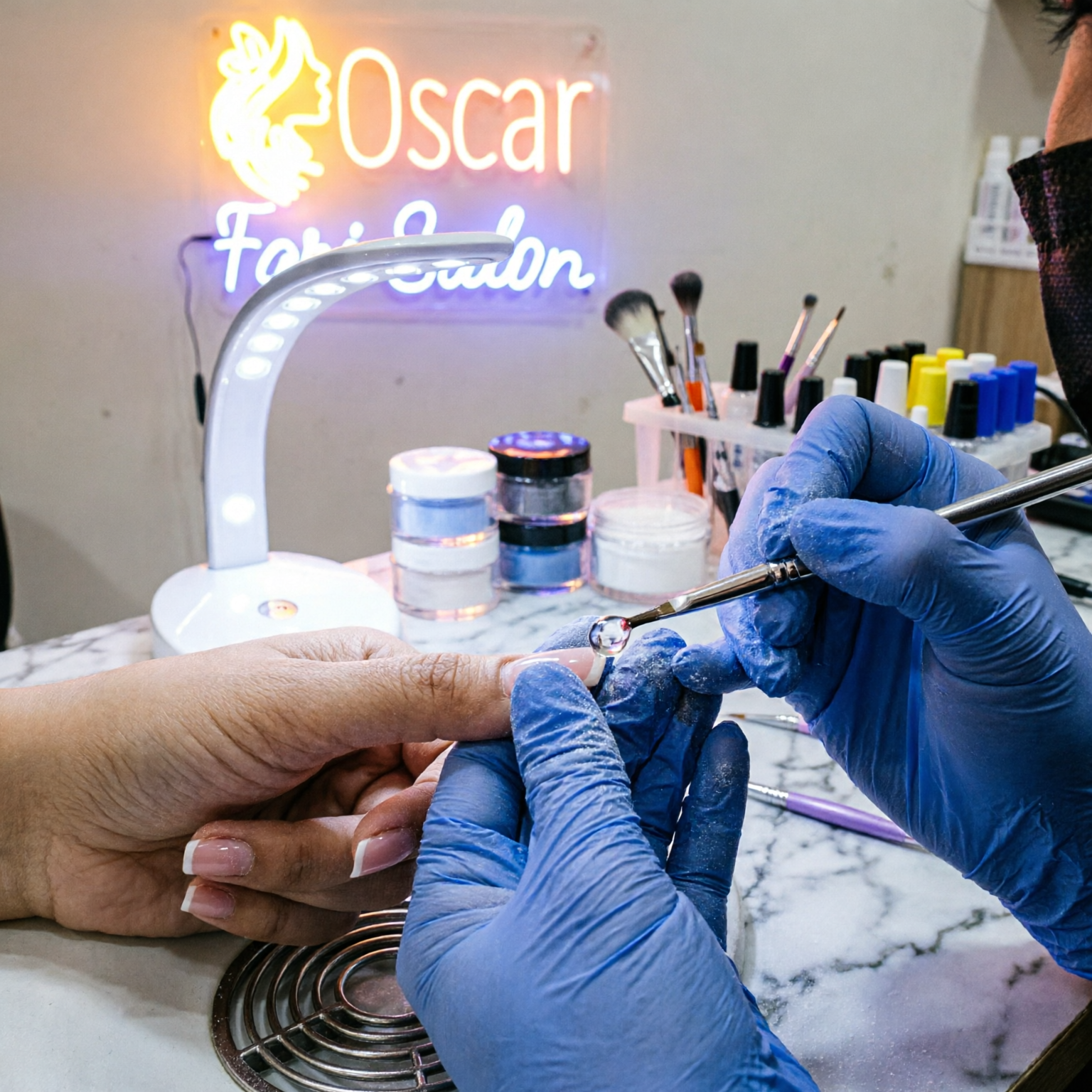 Nail art acrylic extensions at ladies salon near Gajumata